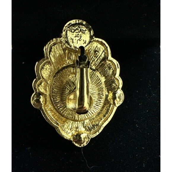 Vintage KJL For Avon Goldtone & Faux Pearl & Rhinestone Clip On Earrings - Picture 2 of 2